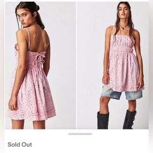NWOT Free People Gabby mini dress with cherry print design. P2P 18”+ at tightest